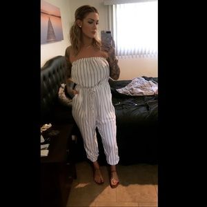 White and grey strapless romper